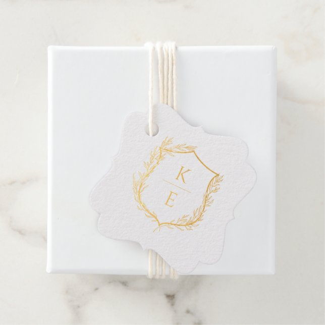 Botanical Crest Monogram Wedding Favour Tags (With Box)