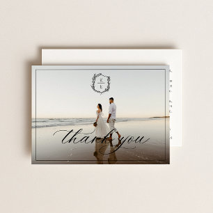 Botanical Crest Monogram Wedding Photo Thank You Card