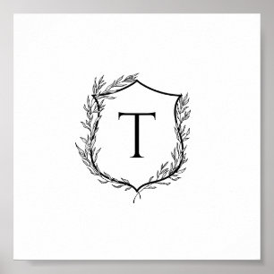 Botanical Crest Monogram Wedding Poster