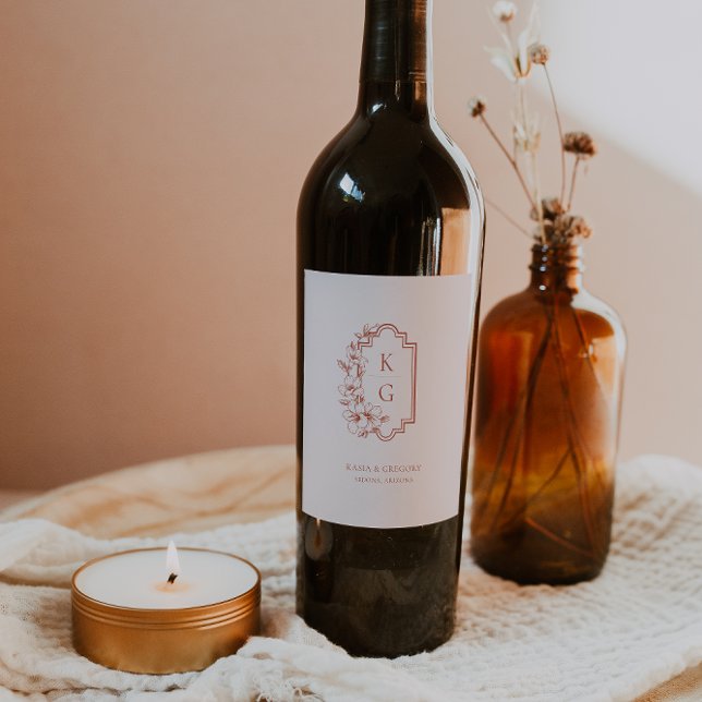 Botanical Crest Monogram Wedding Wine Label (Creator Uploaded)
