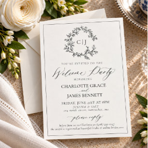 Botanical Crest Suite Monogram Welcome Party Invitation