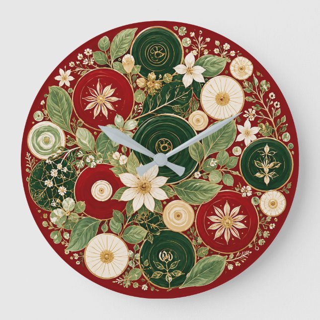 Botanical Crimson Wreath Large Clock (Front)