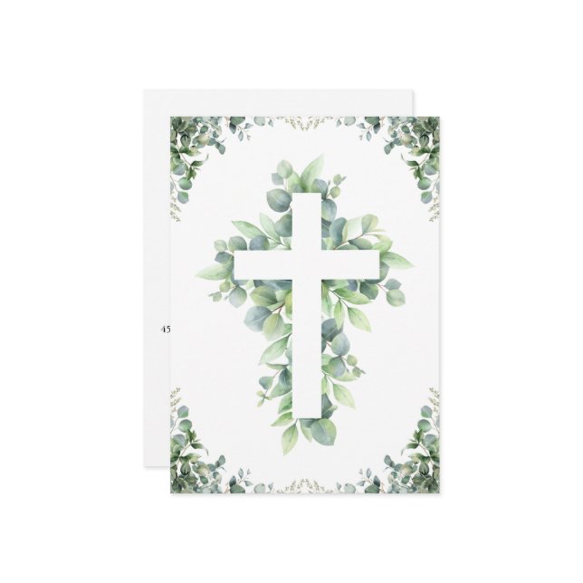 botanical cross first communion invitations (Front/Back In Situ)