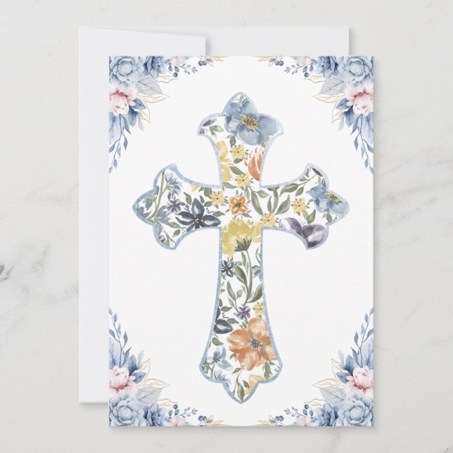 botanical cross first communion invitations (Front)