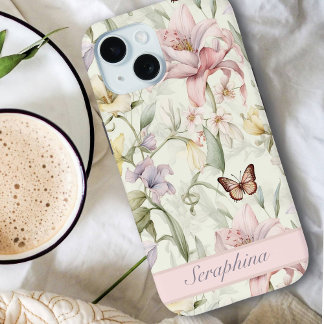 Botanical Custom Name Spring Bouquet Pastel Floral iPhone 15 Case