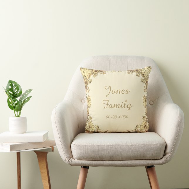 Botanical Customisable Family Name & Date Pillow  (Creator Uploaded)
