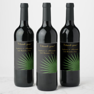 BOTANICAL CUSTOMIZABLE BLACK GREEN FERN WINE LABEL