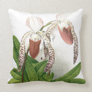 Botanical Cypripedium Orchid Flowers Floral Pillow