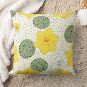Botanical Daffodil Floral Geometric Pattern (1) Cushion