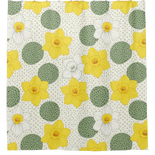 Botanical Daffodil Floral Geometric Pattern (1) Shower Curtain (Front)
