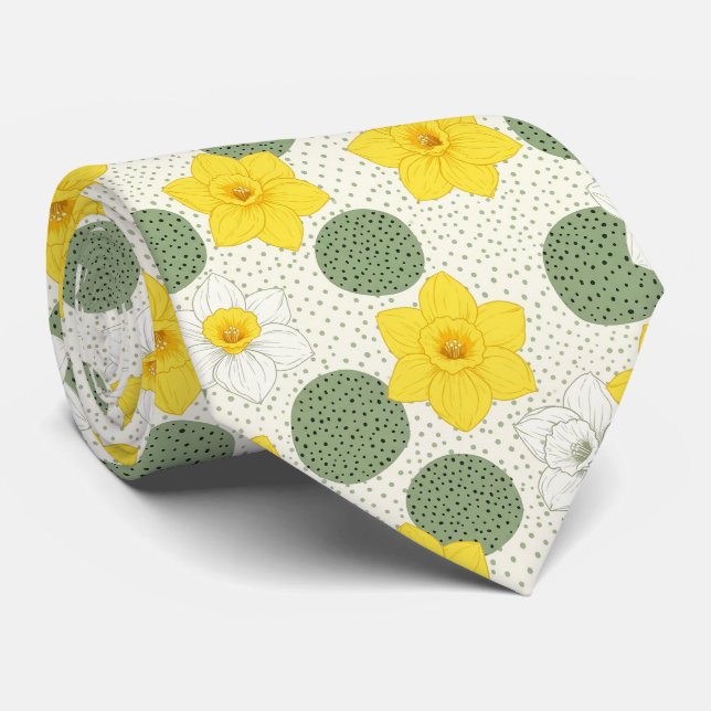 Botanical Daffodil Floral Geometric Pattern (1) Tie (Rolled)