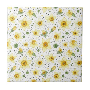 Botanical Daffodil Floral Geometric Pattern (2) Ceramic Tile