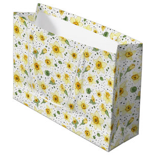 Botanical Daffodil Floral Geometric Pattern (2) Large Gift Bag