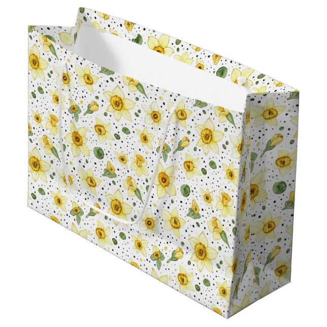 Botanical Daffodil Floral Geometric Pattern (2) Large Gift Bag (Front Angled)