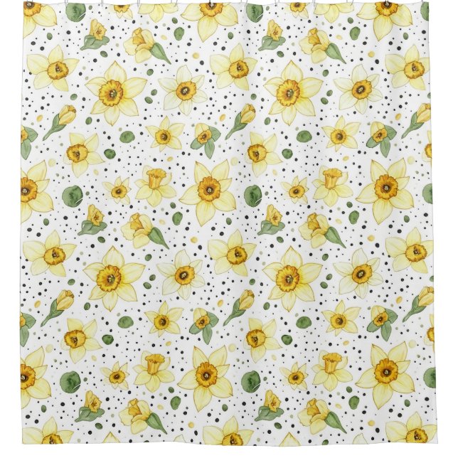 Botanical Daffodil Floral Geometric Pattern (2) Shower Curtain (Front)