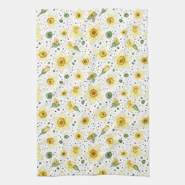 Botanical Daffodil Floral Geometric Pattern (2) Tea Towel (Vertical)