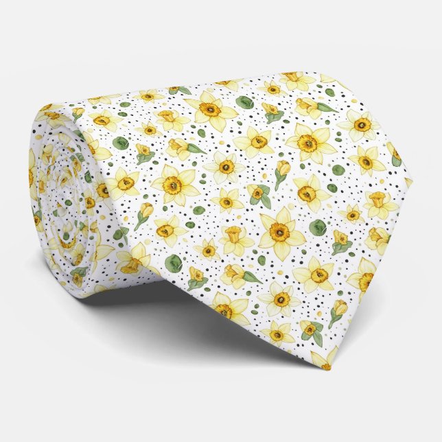 Botanical Daffodil Floral Geometric Pattern (2) Tie (Rolled)