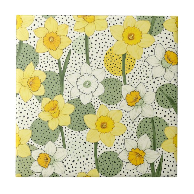 Botanical Daffodil Floral Geometric Pattern (3) Ceramic Tile (Front)