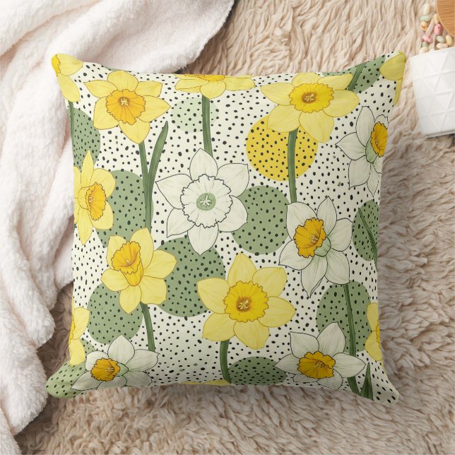 Botanical Daffodil Floral Geometric Pattern (3) Cushion (Blanket)