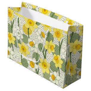 Botanical Daffodil Floral Geometric Pattern (3) Large Gift Bag