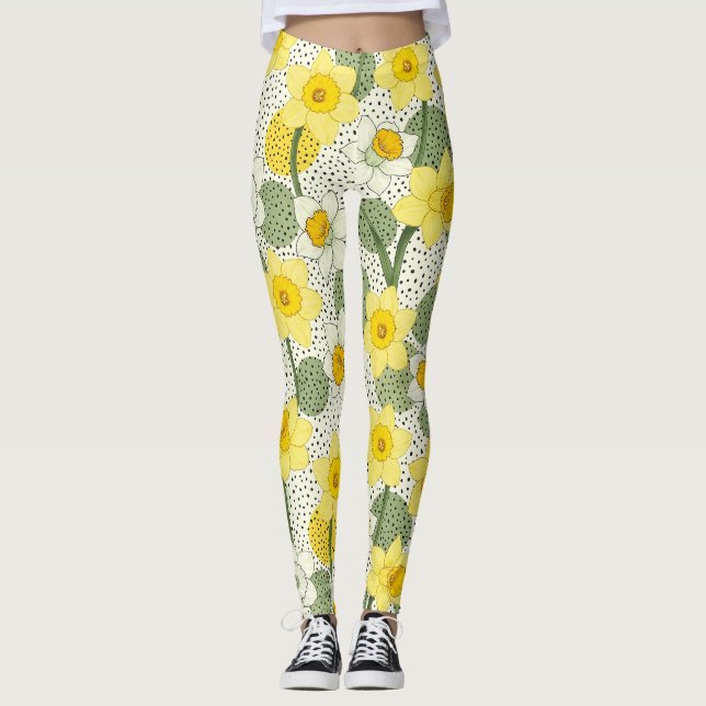 Botanical Daffodil Floral Geometric Pattern (3) Leggings (Front)