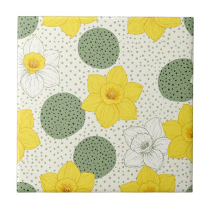 Botanical Daffodil Floral Geometric Pattern Ceramic Tile