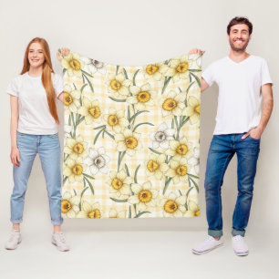 Botanical Daffodil Plaid Pattern (1) Fleece Blanket
