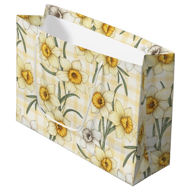 Botanical Daffodil Plaid Pattern (1) Large Gift Bag (Front Angled)