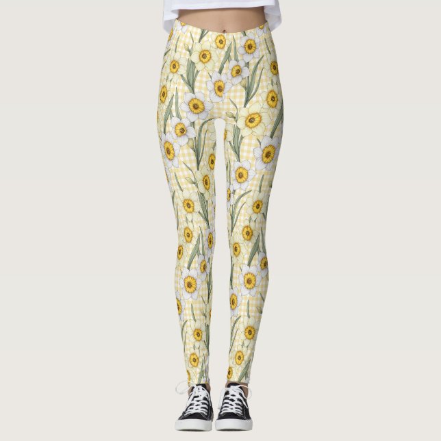 Botanical Daffodil Plaid Pattern (2) Leggings (Front)