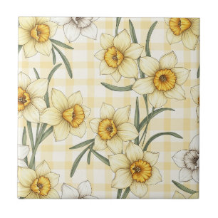 Botanical Daffodil Plaid Pattern Ceramic Tile