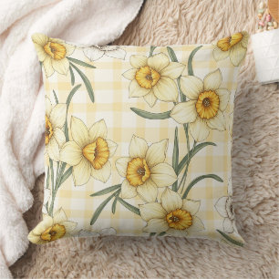 Botanical Daffodil Plaid Pattern Cushion
