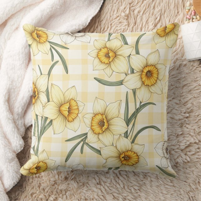 Botanical Daffodil Plaid Pattern Cushion (Blanket)