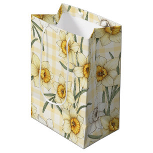 Botanical Daffodil Plaid Pattern Medium Gift Bag