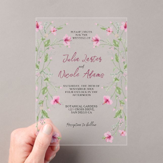 Botanical Daffodils Daisy Peony Flowers Wedding Acrylic Invitations (Insitu (Handheld))