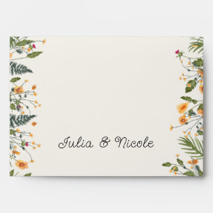 Botanical Daffodils Daisy Peony Flowers Wedding Envelope