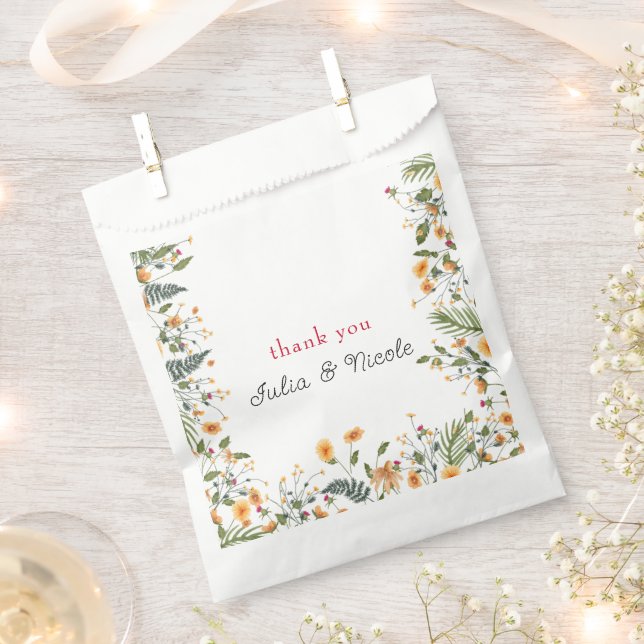 Botanical Daffodils Daisy Peony Flowers Wedding Favour Bag (Clipped)