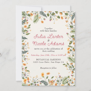 Botanical Daffodils Daisy Peony Flowers Wedding Invitation