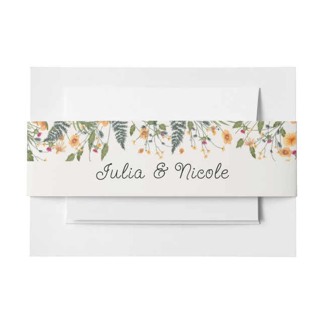 Botanical Daffodils Daisy Peony Flowers Wedding Invitation Belly Band (Front Example)