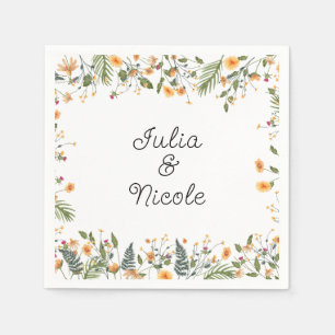 Botanical Daffodils Daisy Peony Flowers Wedding Napkin