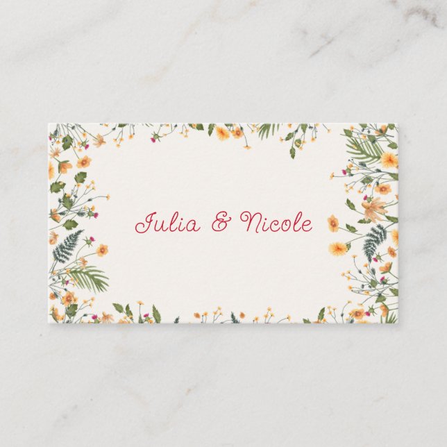 Botanical Daffodils Daisy Peony Flowers Wedding Place Card (Front)