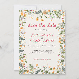 Botanical Daffodils Daisy Peony Flowers Wedding Save The Date