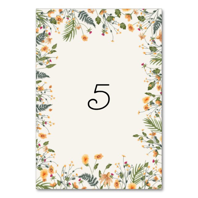 Botanical Daffodils Daisy Peony Flowers Wedding Table Number (Front)