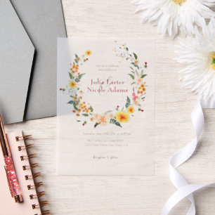 Botanical Daffodils Daisy Peony Flowers Wedding Vellum Invitations