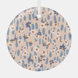 Botanical Daisies: Vintage Seamless Pattern. Glass Tree Decoration