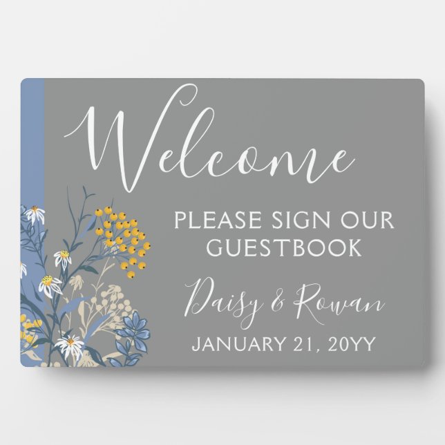 Botanical Daisy Floral Welcome Wedding Guestbook Plaque (Front)