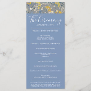 Botanical Daisy Floral Yellow & Navy Blue Wedding Program
