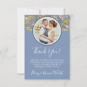 Botanical Daisy Floral Yellow & Navy Blue Wedding Thank You Card