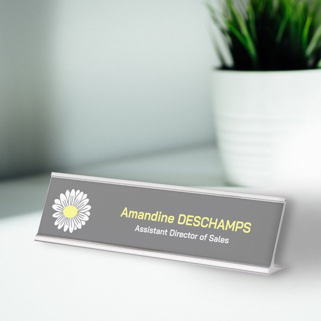 Botanical Daisy Flower Grey Desk Name Plate (Botanical Daisy Flower Gray Desk Name Plate)