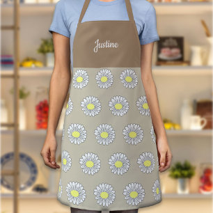 Botanical Daisy Flower Pattern Brown Apron