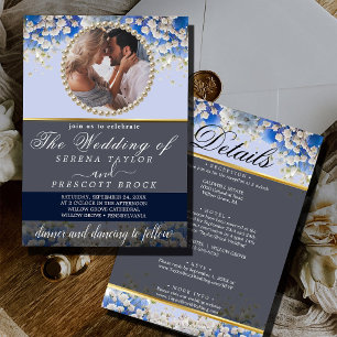 Botanical Daisy Flowers Photo All in One Wedding  Invitation